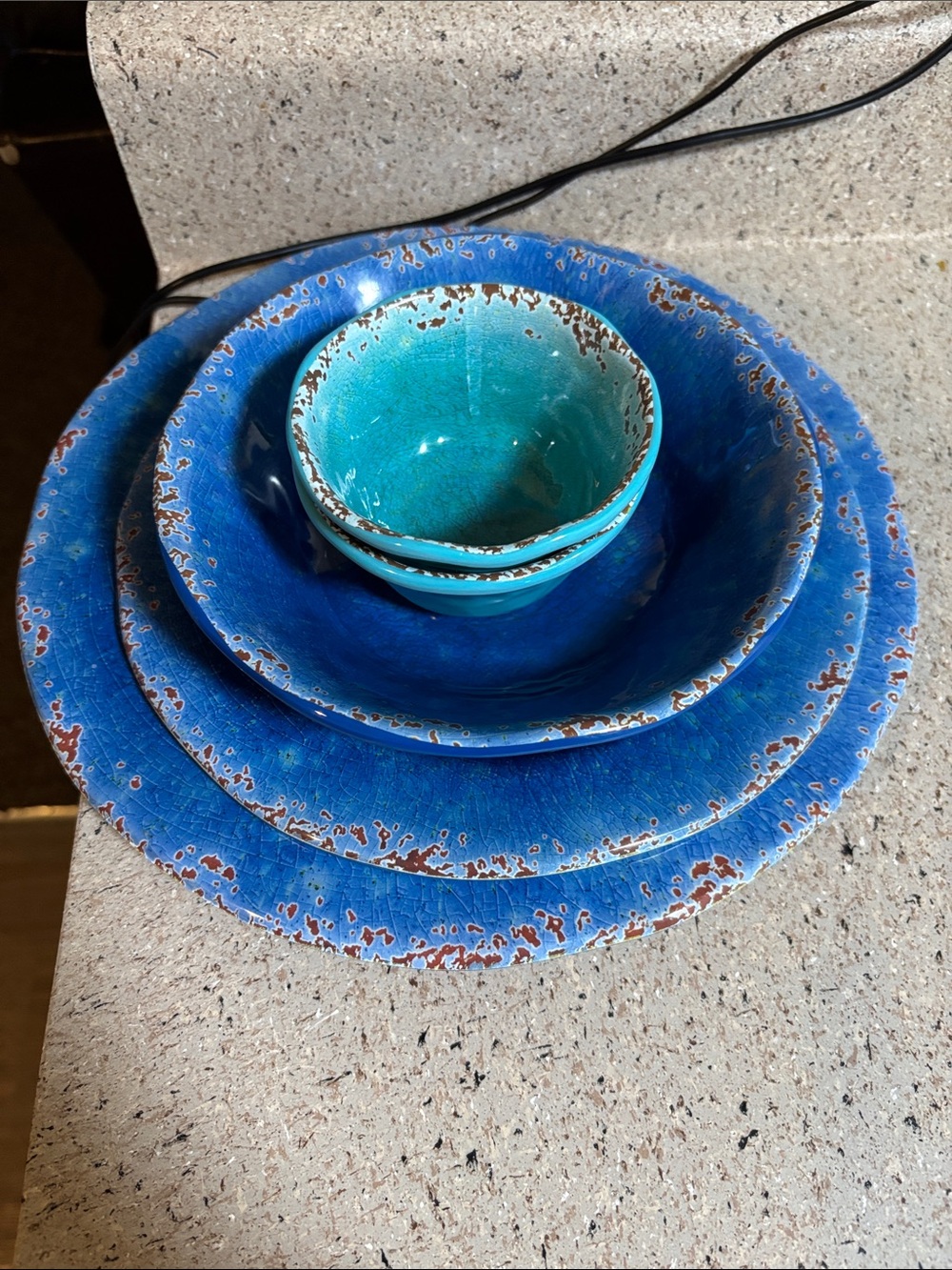Pier 1 Blue and Turquoise Nested Ceramic Bowl Set